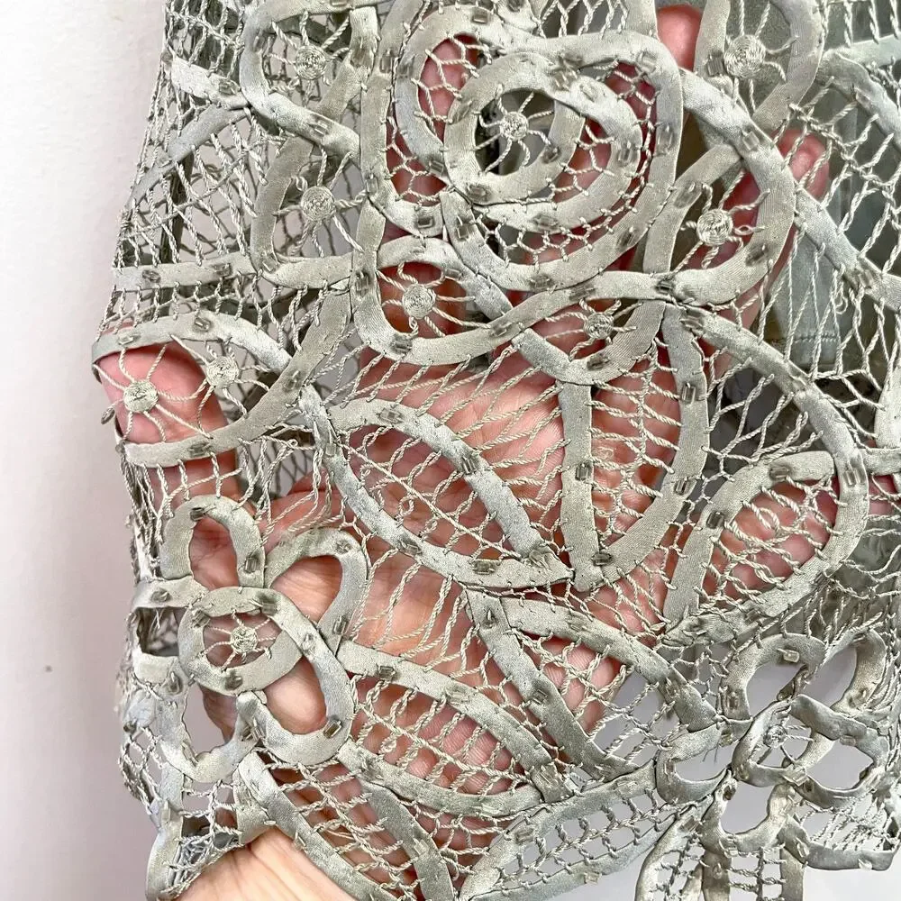 Vintage 90s Silk Crochet Maxi Skirt Large Beaded Fairy Grunge Festival Green - Picture 3 of 12